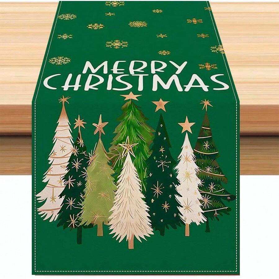 QY- SlowTon Camino de Mesa Navideño 183x33cm Mantel de Lino Individual para Navidad Elegante Decoración de Mesa de Comedor Cocina para Cenas Festivas Año Nuevo y Fiestas Verde - Árbol de Navidad -6194 - Multicolor - Ver 1