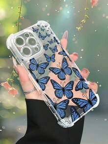 1 pieza Funda de teléfono con diseño de mariposas azules en estilo natural y elegante, patrón delicado y lleno de vida, funda transparente resistente a golpes, ligera y con corte preciso, compatible con iPhone 17/16/15/14/13/12/11/XS/XR/X/PLUS/PRO/PROMAX, compatible con Galaxy A34/A35/A54/A55, Galaxy S20/S21/S22/S23/S24 Ultra/Plus, compatible con Moto/Galaxy/Redmi/Honor/OPPO, regalo de fiesta - transparente - Ver 8