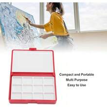 EstiloSonew Paleta De Acuarela, Caja De Acuarela Multiusos Compacta PortáTil FáCil De Limpiar De 2 Piezas Para Gouache (Caja Roja, 24 Rejillas)VersióN Mejorada - Red Box, 12 Rejillas - Ver 4