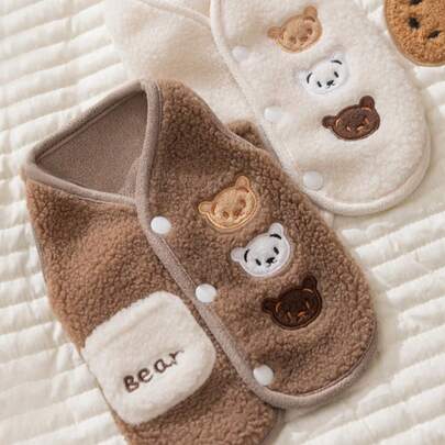 1 pieza Chaleco con bolsillo bordado con oso para mascotas, ropa de mascota cálida para otoño/invierno, chaleco con oso lindo y perro, ropa de mascota, chaleco de felpa cálido para gatos y perros en invierno