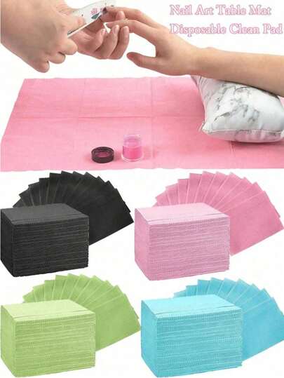 Disposable Pink/Blue Nail Art Table Mat 3-Layer Waterproof Foldable Cleaning Pad Table Cloth Cleaning Nail Art Napkins, Multi-Function Beauty Tattoo Dental Cloth Waterproof Table Cloth Nail Art Tools