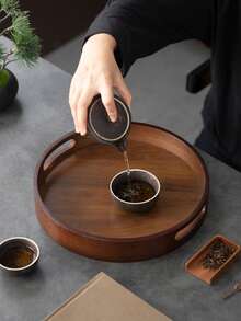 1 pieza Bandeja redonda de madera de nogal con asa, adecuada para aperitivos, pasteles, galletas y entremeses en la cocina, el comedor, el hotel y talla grande escenarios, bandeja de servir