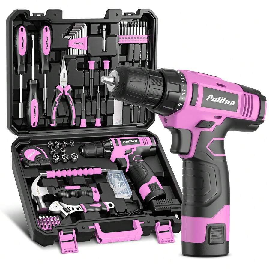 PULITUO 12V Cordless Drill Set With 126-Piece Complete Tool Kit, Electric Screwdriver With Battery & Charger, Lightweight Power Drill For Home DIY, Furniture Repair And Car Maintenance - US A Type Plug(110-127V) - View 1
