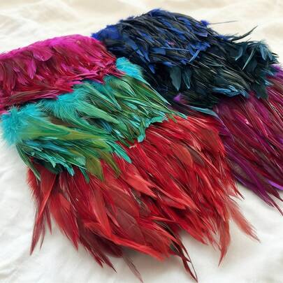 39Inch/1M 4-6inch/10-15cm Dual-Color Black/Red Chicken Feather Fringe, Dense Plumas For Clothing Design DIY Home Decor
