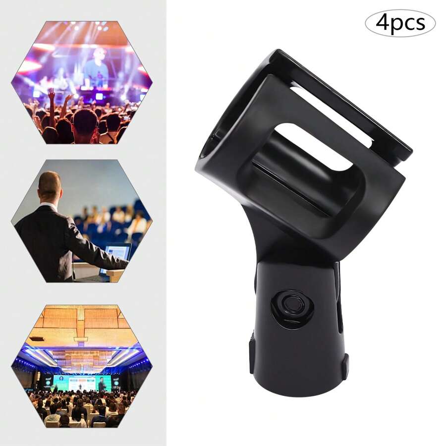 Rainaut Set Of 4Pack ABS Black Universal Microphone Clip Holder With 4 Screw Adapter Suitable, 180° Angle Adjusable For Handheld Microphones For  For Use With Most Wired And Wireless Microphones With A Handle Diameter Of 1.2-1.8 Inches,Black - màu đen - Xem 1