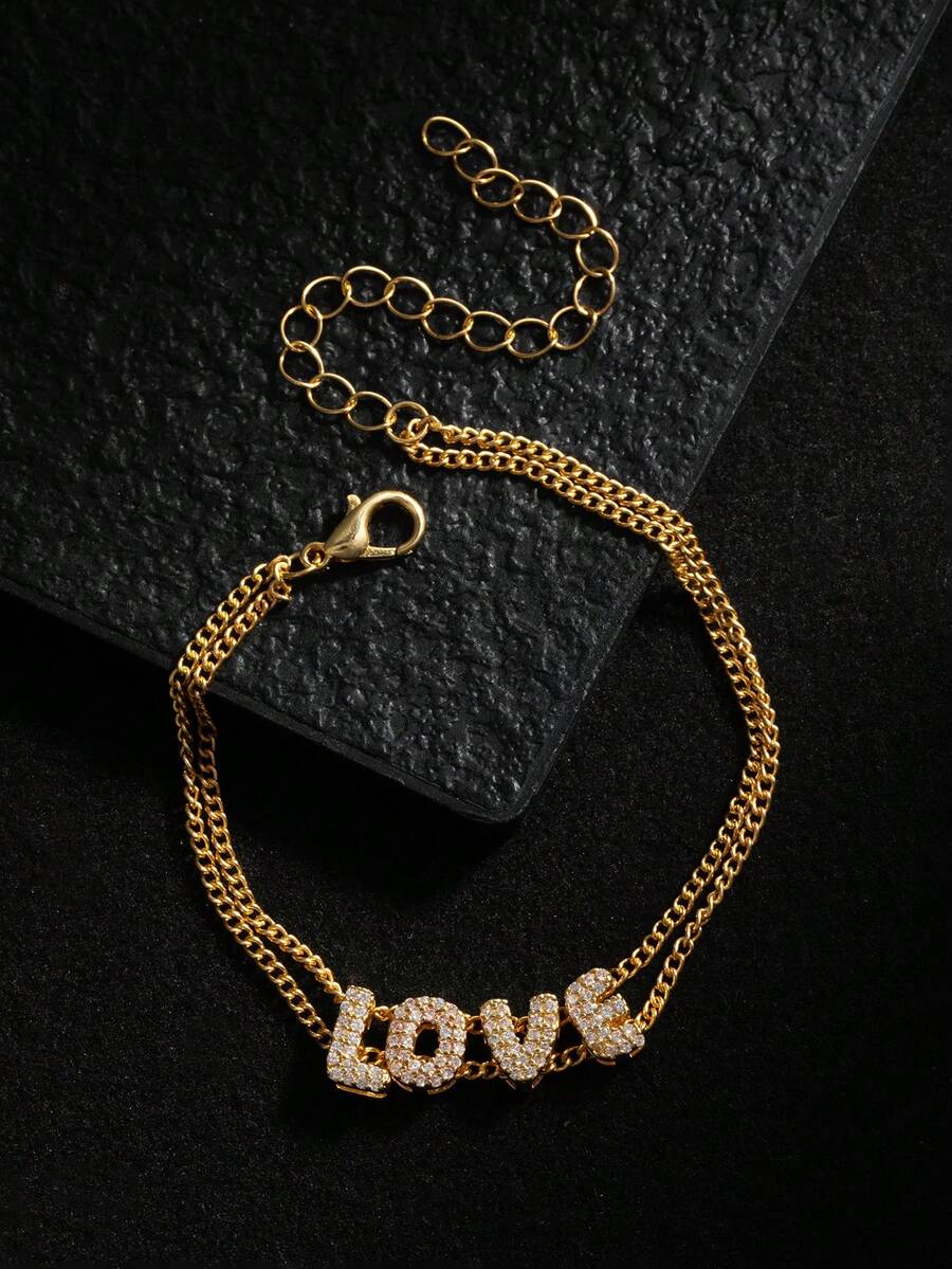 Minimalist Bubble Letter Love Chain Bracelet, Suitable For Daily Wear/Gift For Friends, Valentine's Day Gift - Love - View 1