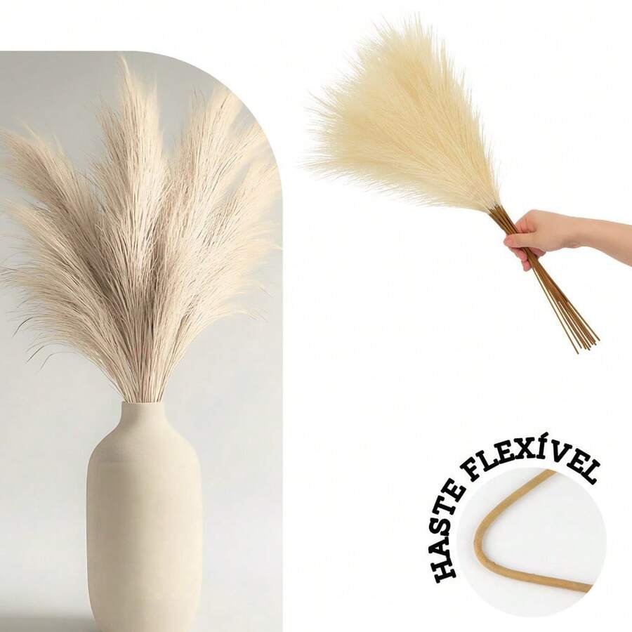 10/20/30/40 Plumas Capim Pampas 55cm Decoração Festa Casamento Moderna Arranjo Artificial - Creme - Visão 1