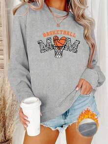 Sweat Shirt2025 New Sweatshirts Comfort Daily |   Women's Casual Round Neck Sweatshirt With Leopard Print And "BASKETBALL Mom" Design - Cozy Polyester, Long Sleeve, Perfect For Autumn And Winter Loose And ComfortableLoose And Comfortablevalentines Clothes - Xám - Xem 12