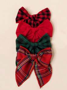 1/4pcs Women's Bow Hair Clips, Plaid School Style Ponytail Clips, Solid Color Star Dotted Square Hair Clips, Cute Fabric Plaid Hair Clips, Great Gift For Loved Ones And Friends, Claw Clips, Hair Slide, Hair Barrettes - Multicolor - View 13