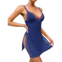 Jouica Conjunto de Lencería Femenina Sensual de Encaje - Pijama Elegante con Bata Ajustable para Noches Especiales(Azul Real 2XL) - Multicolor - Ver 4
