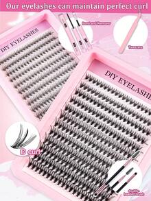 DIY Eyelash Extension Kit, Eyelash Extension Tool Set, D-Curl Eyelash Extension Tool Kit, 20D/30D 240pcs Black Single Lash Cluster, 9-16mm Mixed Eyelash Cluster For Home DIY, D-Curl Eyelashes, Thick Eyelash Cluster With Adhesive And Sealant, Home Eyelash Extension Tools - Black - View 7