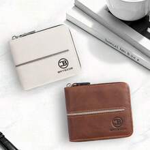 Billetera vintage para hombres, diseño con cremallera, estilo de negocios con grabado de letras, portafolios de tarjetas de crédito, billetera plegable portátil, versátil para el uso diario, gran opción de regalo