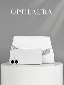 OpulAura 女士优雅秋冬奢华丝绒翻盖手拿包，闪亮水钻装饰简约时尚手提包，适合正式场合、派对/婚礼/正式活动、生日/圣诞礼物，带链条 - 白色 - 查看 6