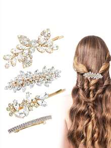 Set da 4 fermagli per capelli eleganti e alla moda per donne, accessori per capelli da festa/compleanno/matrimonio, fermagli per capelli da principessa, fascia per capelli in lega di zinco con design a lettere impreziosite da cristalli brillanti, materiale leggero per un comfort ottimale, per esaltare l'atmosfera romantica e nobile della cerimonia di matrimonio - Set di fermagli per capelli 012 - Visualizzare 4