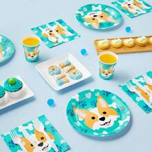 Dog Party Supplies u2013 Serves 24 u2013 Includes Plates, Knives, Spoons, Forks, Cups and Napkins. Birthday Party Pack Dog Lovers Themed Parties, Corgi Pattern - Multicolor - Ver 3
