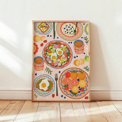 1 pieza Impresión artística de comida de brunch, póster colorido de desayuno, pinturas de naturaleza muerta, versiones digitales descargables de arte de pared en lienzo, arte de chica funky, arte de cita inspiradora, decoración del hogar, colgante de lienzo