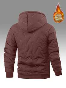 Men's Fleece-Lined Thickened Solid-Color Cotton Puffer Jacket For Winter - Warm, Comfortable, Hooded Zip-Up, Versatile Casual Outerwear - màu nâu - Xem 2