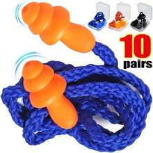 Reusable Silicone Corded Ear Plugs With String - Noise Canceling Earbuds Sleeping, Studying, And (3 Pair Mixed),32792080 - 藍白色 - 查看 2