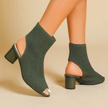 Breathable Fish Mouth High Top Knit Shoes - Hollow Heel Slimming Design Casual Office Footwear - màu xanh lá - Xem 12