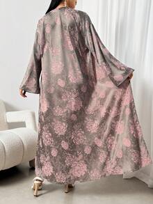 女士优雅印花长袖宽松阿拉伯长袍，提花阿拉伯长袍，派对礼服，优雅派对开衫，新年除夕长袍，情人节礼服，新年礼服 - 彩色 - 查看 2