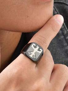 1pc Customized Stainless Steel Cast Ring With Eagle National Emblem Design, Black/Silver/Gold Color Ring, Men's Jewelry Gift For Boyfriend, Family, Personal Commemoration - Multicolor - View 17