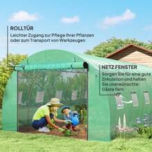 Polytunnel Gewächshaus Mit Kunststoff-Abdeckung Und Stahlrahmen, Begehbares Gewächshauszelt Mit Rolltüren, Grün - Green - View 5