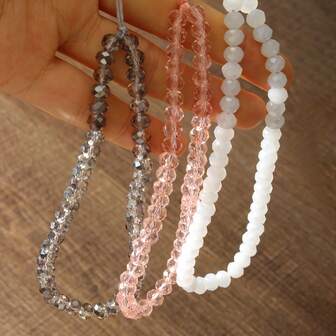 سلسلة هاتف DIY بلورات اصطناعية عصرية بسيطة، أبيض/وردي/رمادي، حزام هاتف أنيق