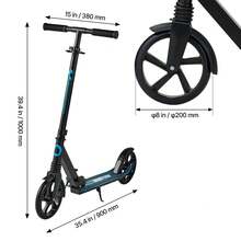 Kick Scooter For Kids Ages 8+, Teens & Adults, 2-Wheel Toddler Scooter With Adjustable Height Handlebar, Wide Anti-Slip Deck, Foldable Lightweight For Boys & Girls Up To 220 Lbs, Black + Blue - 黑藍 - 查看 10
