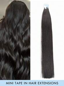 10pcs Mini Tape-In Hair Extensions, Real Human Hair, 12-22 Inch Straight, Invisible Seamless Adhesive, Suitable For Women, Christmas Gift - Multicolor - View 28