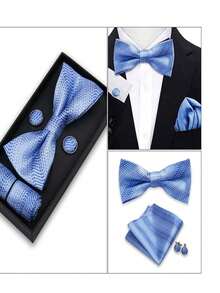 3 st/set herrfluga, manschettknappar, näsduk, presentask, formell kostym, affärsfest, exklusiv, fluga, manschettknappar, presentask - Multifärgad - Visa 5