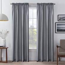 2 Panels Rod Pocket Faux Silk Semi-Sheer Curtains For Living Room Bedroom - 灰色 - 查看 12