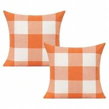 1 pieza Funda de cojín de lino a cuadros clásica, cojín decorativo para el hogar del sofá para la sala de estar, otoño/invierno - Naranja Quemada - Ver 9