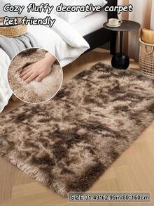 1pc Luxury Plush Long Shag Area Rug, Ombre Gradient Texture, Soft & Fluffy Room Decor, Suitable For Living Room, Bedroom, Holiday Gifts, Christmas, Valentine's Day, New Year, Home Decoration, Sofa, Coffee Table, Bedside, Corridor, All Season - Tie-dye Brown - View 5