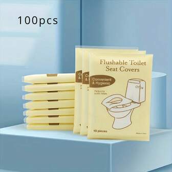 100pcs Disposable Toilet Seat, Flushable Paper Toilet Seat, Essential Travel Accessory, Dissolvable Paper Toilet Seat For Airplanes, Travel, Public Restrooms And Camping Quickly Disintegrate, Lightweight And Hygienic