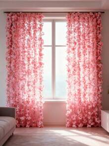 一套亮粉色樱花藤蔓装饰，适用于卧室、派对、婚礼、感恩节、四季皆宜、家居、壁炉、楼梯、栏杆、窗帘、新年、春季装饰[1株藤蔓+1串灯] 电池供电[不含电池]，情人节、生日、毕业礼物