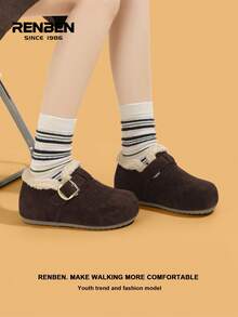 RENBEN 1双女士系带厚底鞋，2025秋冬新款，加厚鞋底，保暖内里，超柔软，套脚式，加厚保暖外穿鞋，学生加厚鞋底，增高鞋内，保暖冬鞋 - 棕色 - 查看 9