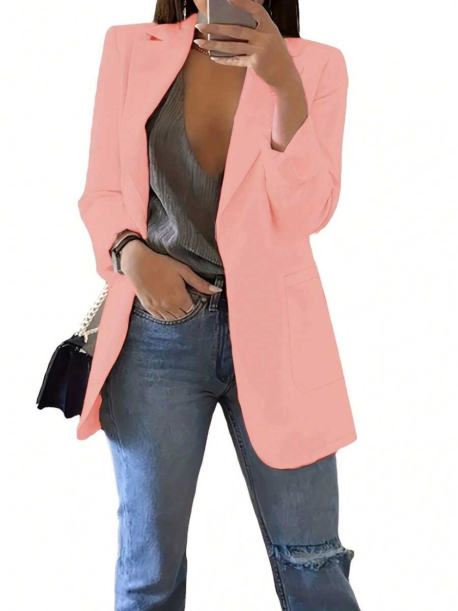 New Arrival European And American Fashion Casual Blazer, Lapel Collar Slim Fit Jacket For Women, Spring/Autumn - Baby Pink - View 1