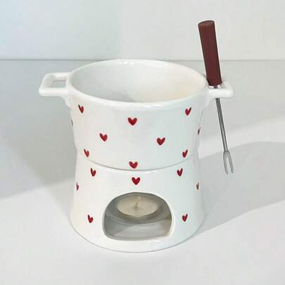 1 set keramiska chokladsmältgrytor med gaffel för kök/matsal, smältugn, ostsmältkopp, ostvärmekopp och chokladfondueset – lämpliga för utomhusbröllop, fester och födelsedagspresenter