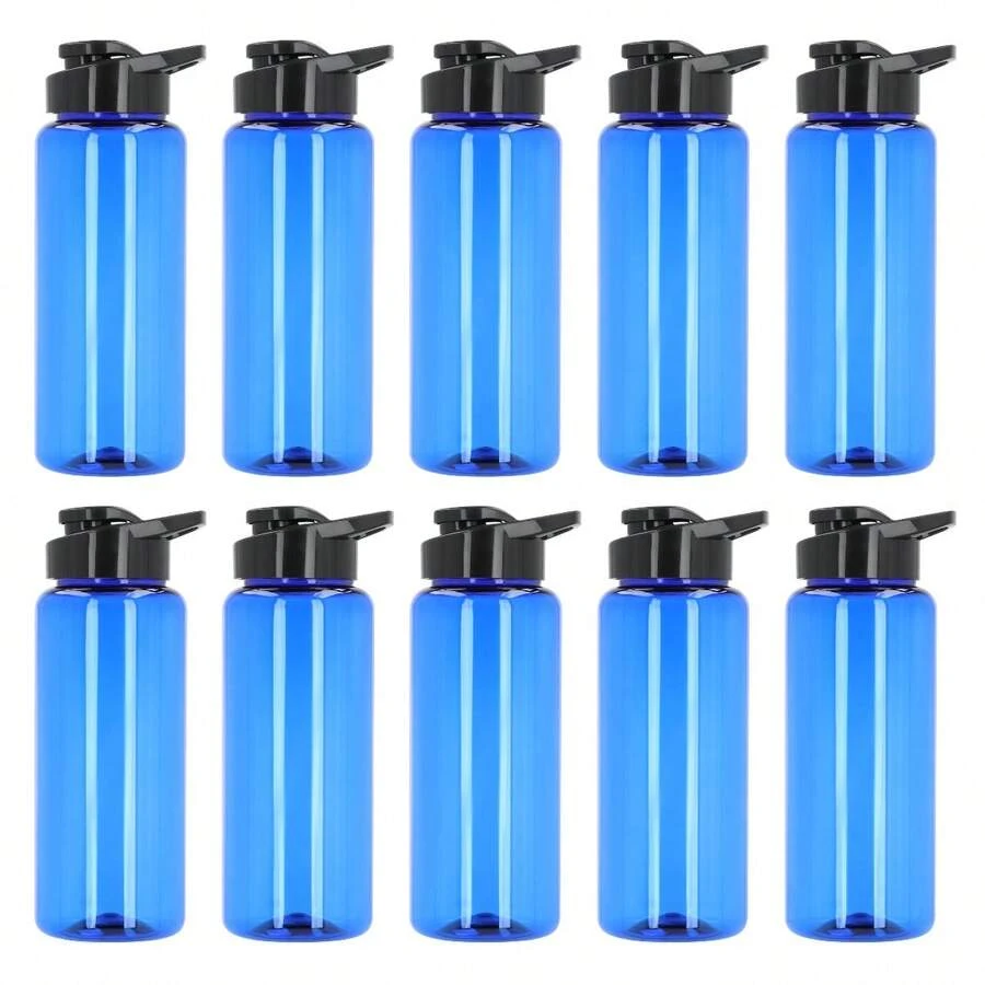PromoClick Paquete de 10 Cilindros de plástico de 1000 ML.Con tapa enroscable, asa y boquilla que cierra a presión. - Azul - Ver 1