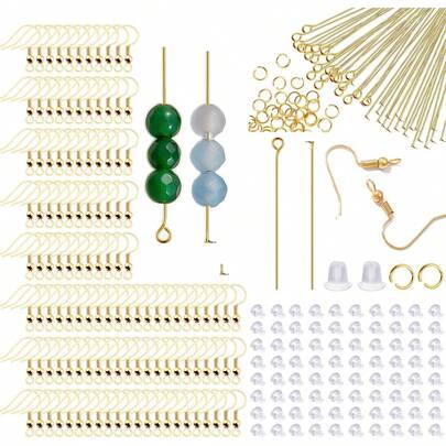 EstiloStino 800/220 ganchos hipoalergénicos para hacer joyas, suministros de acero inoxidable para arete, chapado en plata y oro, gancho de pescado chapado en oro (800 piezas)Versión mejorada