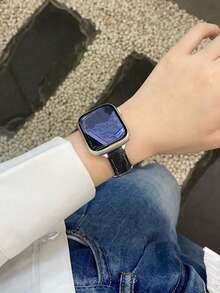 复古时尚扎染牛仔风格智能手表表带，兼容 Series 1/2/3/4/5/6/7/8/9/10/SE/Ultra，尺寸：38mm/40mm/41mm/42mm/44mm/45mm/49mm，时尚休闲腕带，男女皆宜，节日送礼佳品。 - 黑色 - 查看 3