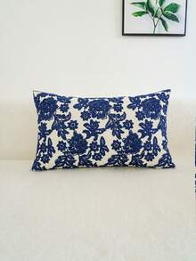 1pc Embroidered Floral Pattern Decorative Pillow Cover, Multi-Size & Multi-Applicable, Without Pillow Insert - Navy Blue - View 11