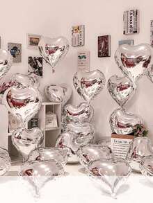 10pcs Heart Shaped Balloon, Back To School Valentine Day - Silver - View 4