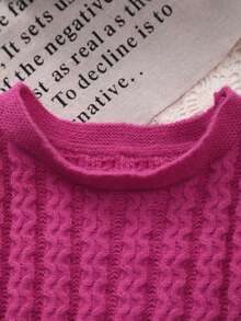 Young Girl Round Neck Solid Color Knitted Vest With Bow Design, Spring/Summer/Autumn - Hot Pink - View 2