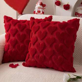 1pc Valentine's Day Red Heart Plush Pillow Cover, Soft Sofa Cushion Cover, Suitable For Living Room, Bedroom, Sofa, Home Decor