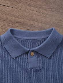 Infant Casual Snug Fit Short Sleeve Collared Knit Pullover, Summer - Royal Blue - View 2