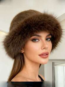 1pc Mongolian Style Thick Fleece Hat, Faux Lamb Wool Design, Unisex Windproof Ear Warmer Cap, Winter Cold Weather Outfit Women