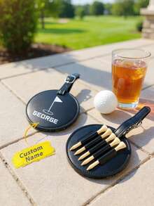 1pc Custom Name Golf Ball Bag, Portable Golf Ball Sack, Custom Embroidered Golf Bag Tag, Personalized Golf Tee Holder With Five Holes, Gift For Golf Lovers, Includes Black And Brown Options, Groomsmen Gifts, Dad, Mom , Birthdays, Christmas, Retirement, Personalized Golf Gift For Men, Funny Gift For Golf Lovers, Father's Day Gifts, Handcrafted Golf Accessories - Black Style B - View 3