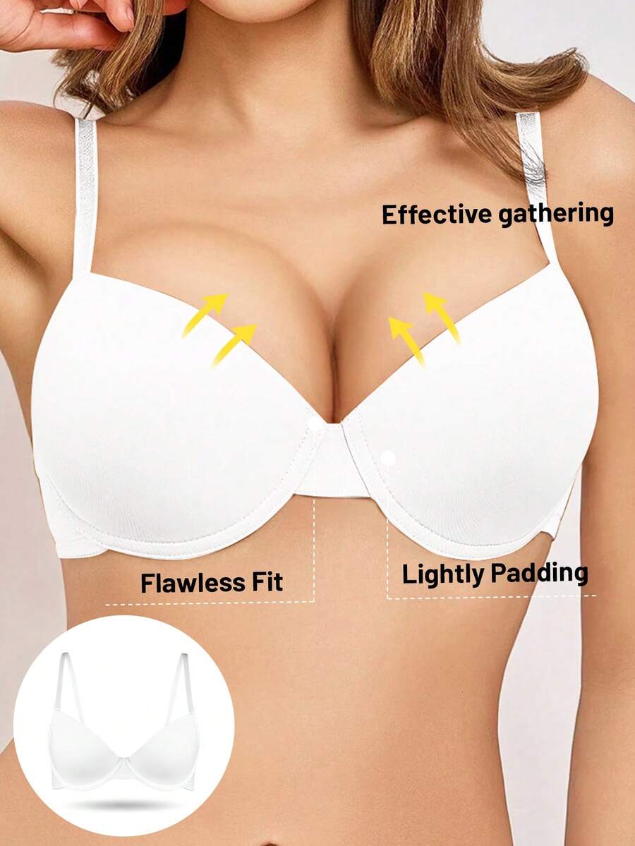 Women's Solid Color Minimalist Underwire Supportive Bra - White - View 1
