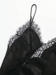 DEEKA 夏季新款女士时尚性感不对称蕾丝连衣裙，欧美风格，适合派对、新年等场合，黑色连衣裙，优雅大方 - 黑色 - 查看 8